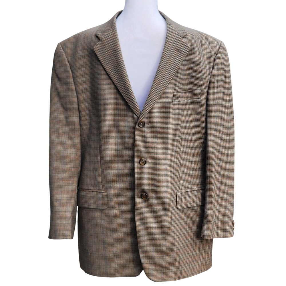 Mens  Lauren Ralph Lauren Brown Houndstooth Wool 44R Blazer Jacket SEE Last Pic